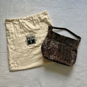 FRYE Deborah Brown Leather Studded Hobo Bag